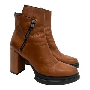 Frankie Segal Gabrielle Michel Brown Leather Platform Point Toe Heeled Boots 39